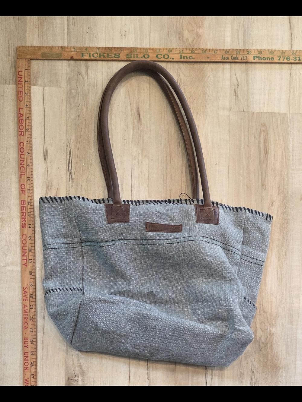 Vintage Addiction-Tote Bag with Leather Handles - Gray